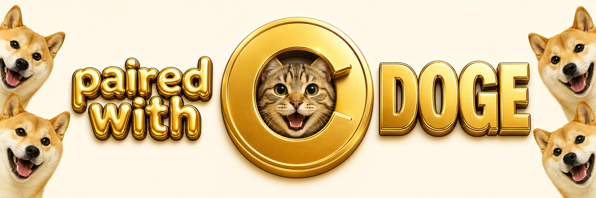 CATE coin paired with DOGE, flanked by Shiba Inu faces